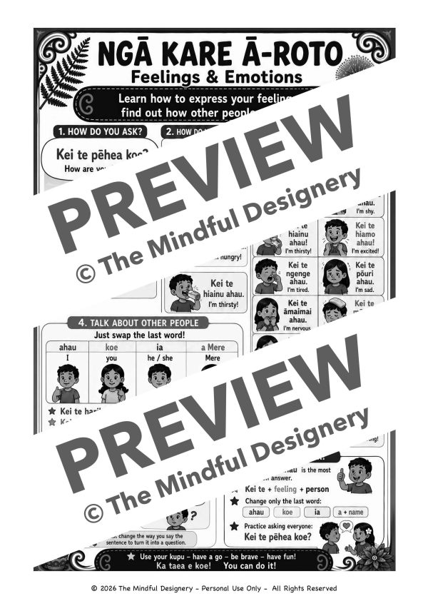 Ngā Kare Ā-Roto Emotions and Feelings in Te Reo Māori BW Lesson Sheet Preview Ngā Kare Ā-Roto Emotions and Feelings in Te Reo Māori Lesson Sheet